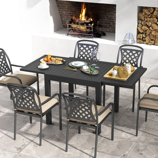Extendable Aluminum Garden Table, Adjustable from 80 to 160 CM, Outdoor Dining Table with Slatted Top for 4-6 People, Dark Grey