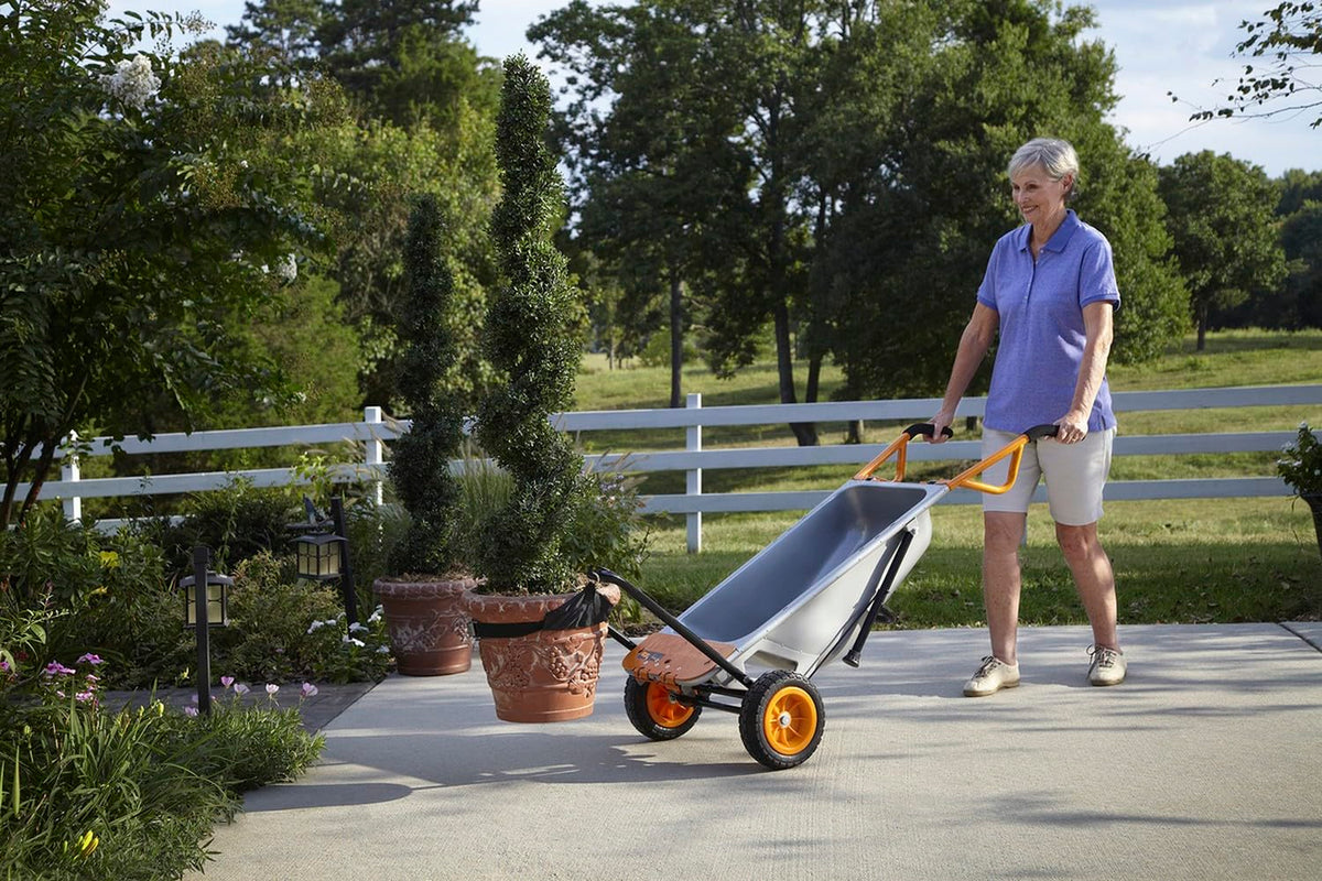 8-in-1 Wheelbarrow WG050E, Wheelbarrow, Rolling Cart, Forklift, Hand Truck, Bag Carrier, Plant Carrier, Tow Ball and Moving Equipment, Stone Carrier - Puncture-Proof Tires