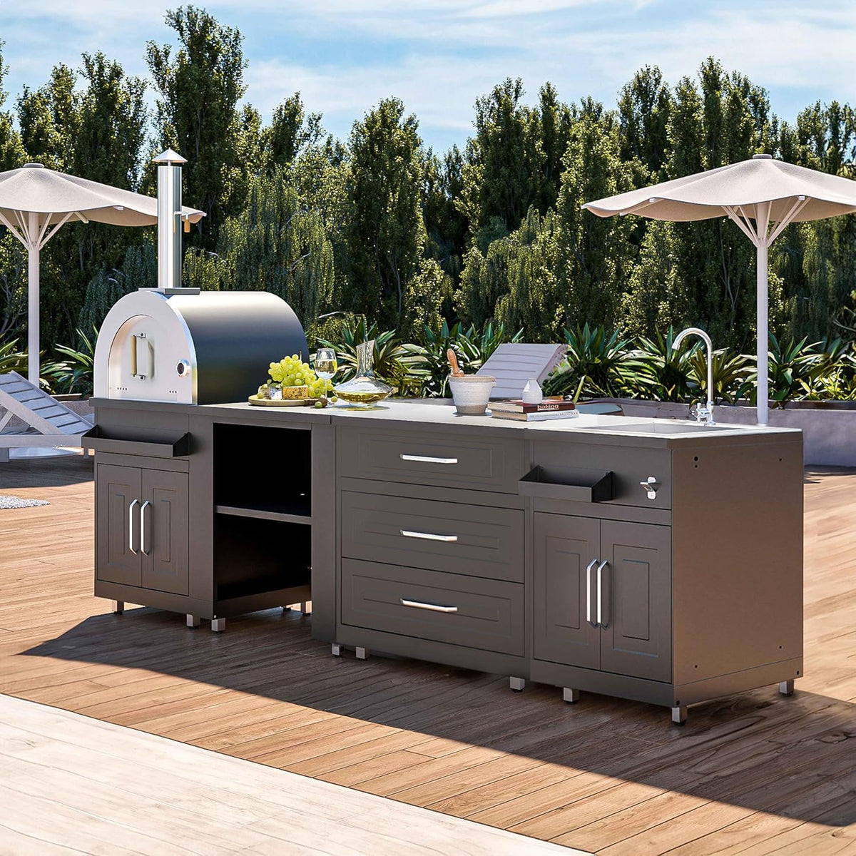 Oviala 4-Piece Outdoor Kitchen Set with Pizza Oven