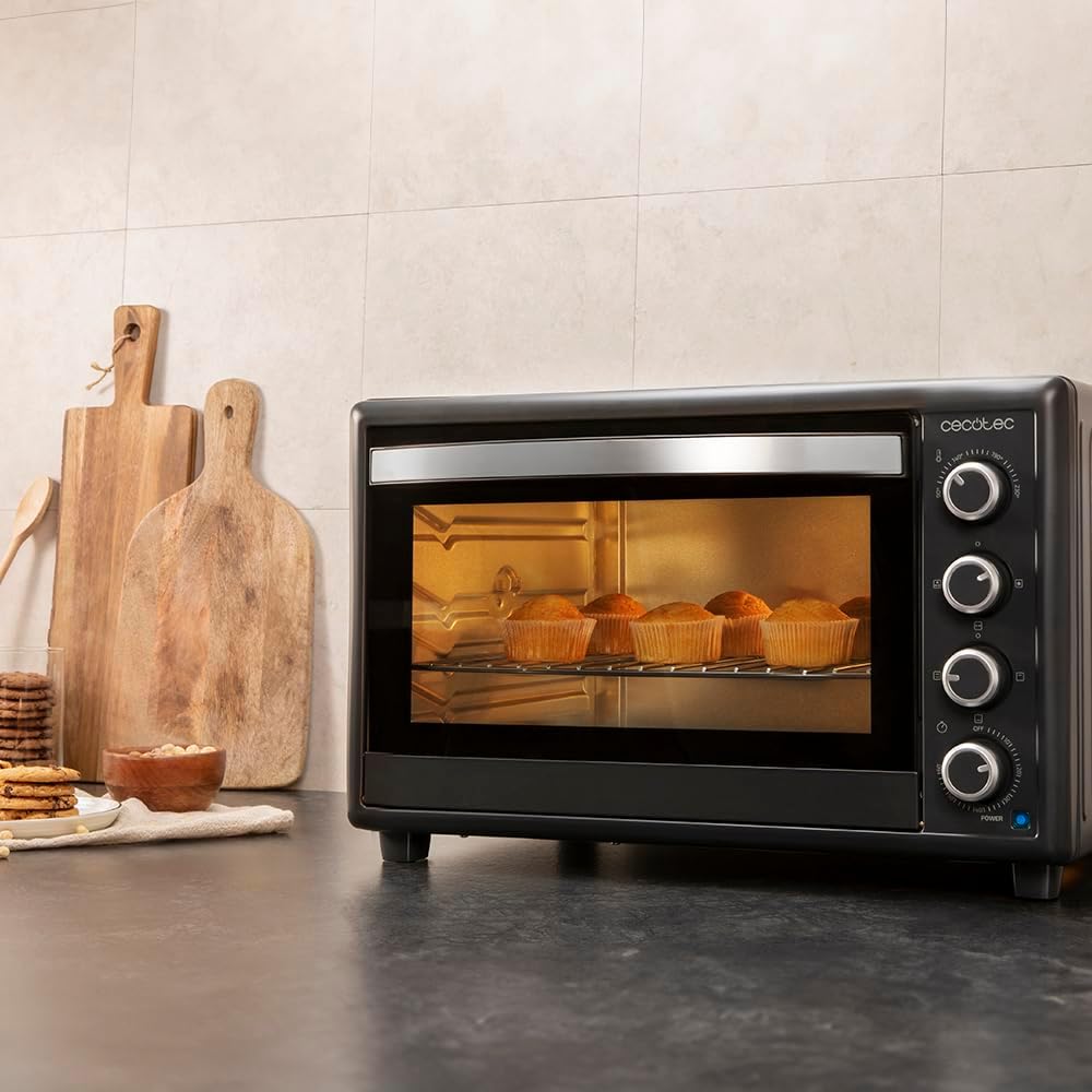Cecotec 60-Liter Bake&Toast Tabletop Convection Oven 6090 Black Gyro, 2200W, Interior Light, 12 Functions, Temperature Up to 230o, Double Glass Door, Includes Rotisserie