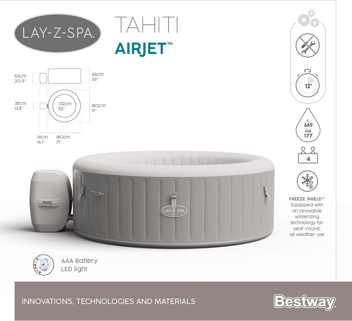 Lay-Z-Spa? Miami Airjet? 2-4 Person Round Inflatable Hot Tub
