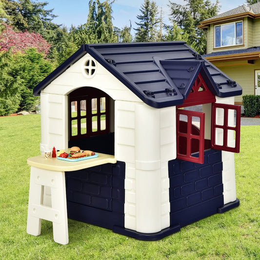 Chef House - Burger Bar Theme - UV-Resistant Plastic Garden Shed Picnic Table 164x124x132 cm Blue/Pink/Yellow -