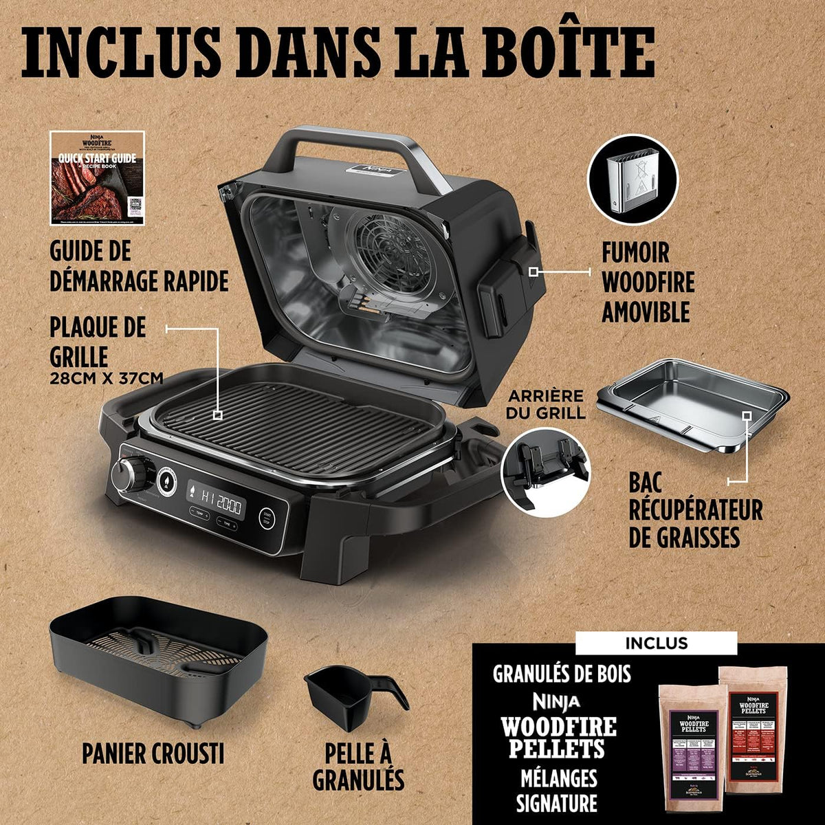 Ninja Woodfire Electric Barbecue, Grill, Smoker & Air Fryer, 7-in-1 Outdoor Barbecue, Grill, Air Fryer, Smoker, Roaster, Oven, Weather Resistant, Non-Stick, Portable, Grey/Black OG701EU