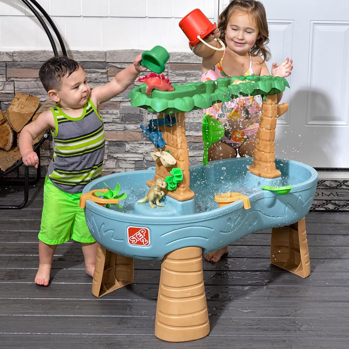Rain Shower Splash Water Table with 13 Accessories - Blue & Green | Water Play Table | Garden Activity Table, Water Activity Table | Outdoor Water Table