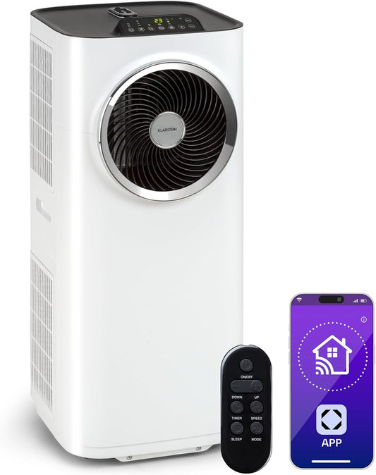 Klarstein Silent Mobile Air Conditioner, 5-in-1 Portable Air Conditioner, Mini Air Conditioner, Air Purifier and Odor Eliminator, Night Mode, Air Dehumidifier, Low Consumption, 10K BTU, Air Conditioners