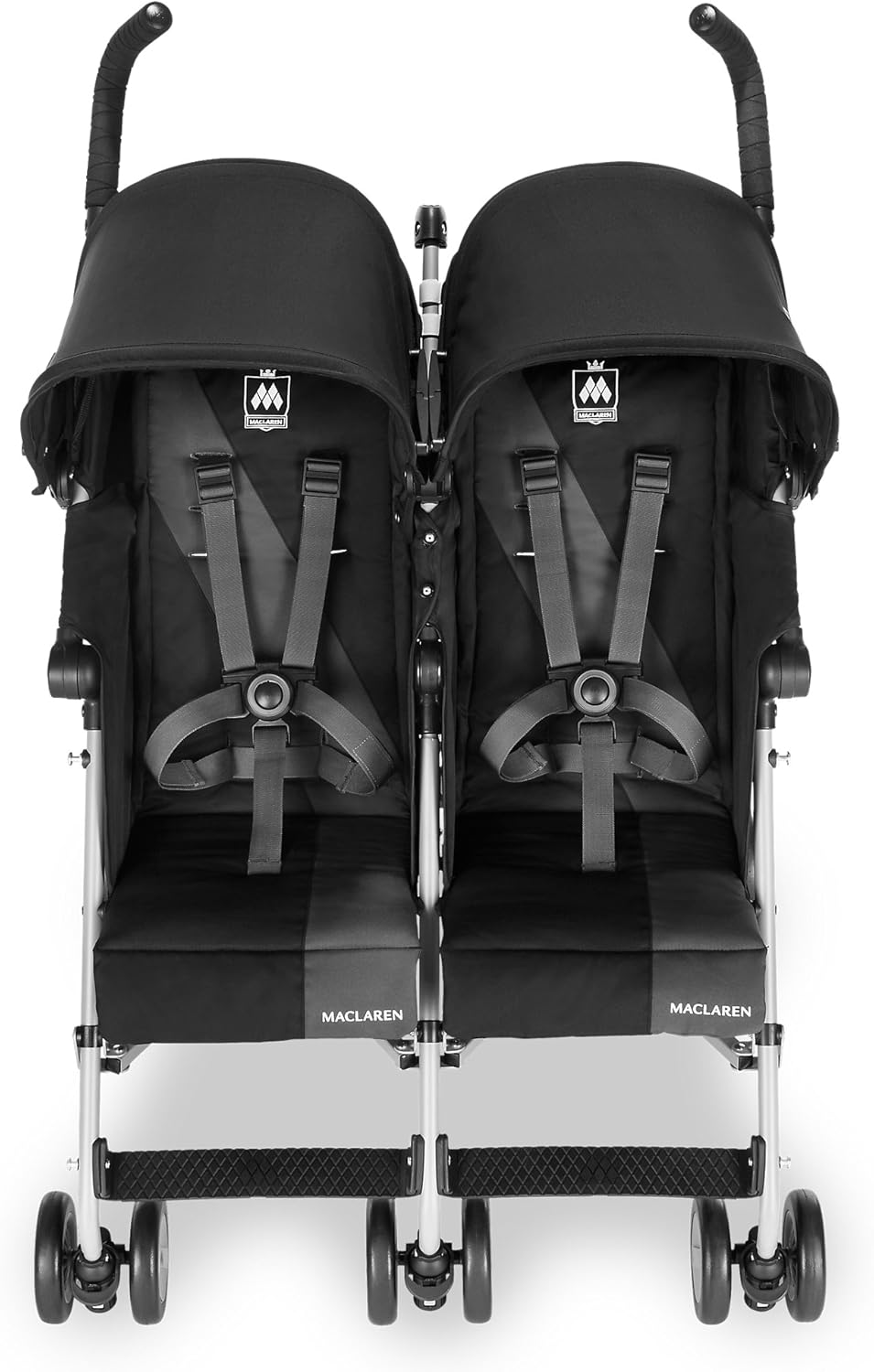 Maclaren Twin Triumph double stroller (6 months, up to 15 kg, one child per seat), lightweight and compact, extendable UPF 50+ canopy with rain cover - Black/Anthracite
