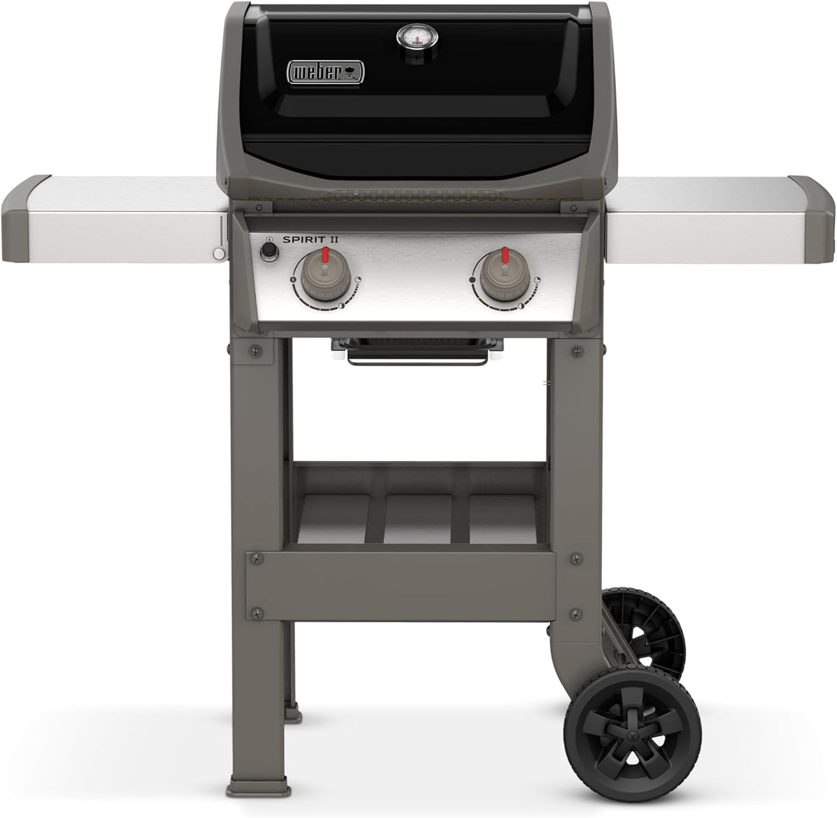 Spirit II E-210 GBS Gas Barbecue, 2 Burners, Cooking Surface 51 x 46 cm, Lid Thermometer, Folding Side Table (Left), 4 Wheels - Black and Silver (44010153)