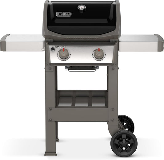 Spirit II E-210 GBS Gas Barbecue, 2 Burners, Cooking Surface 51 x 46 cm, Lid Thermometer, Folding Side Table (Left), 4 Wheels - Black and Silver (44010153)