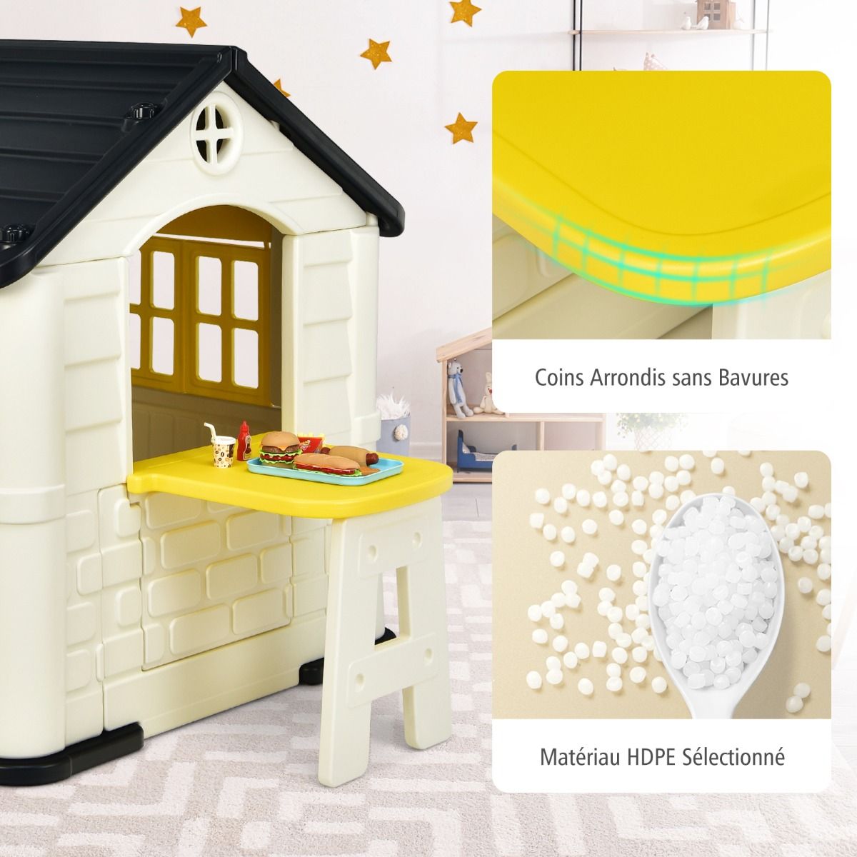 Chef House - Burger Bar Theme - UV-Resistant Plastic Garden Shed Picnic Table 164x124x132 cm Blue/Pink/Yellow -