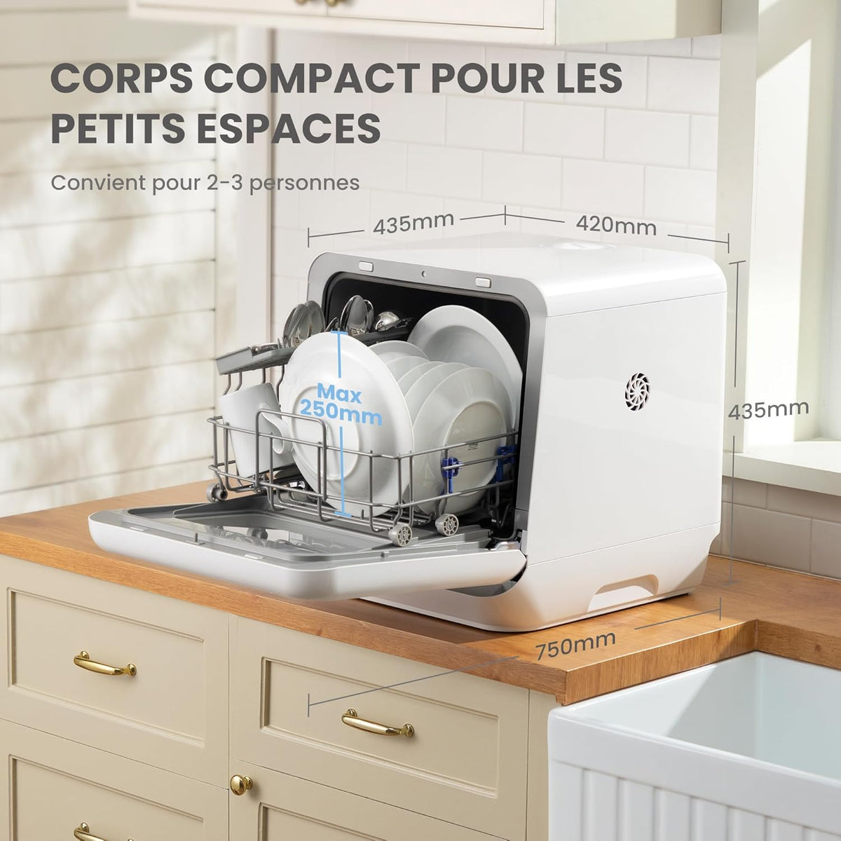 COMFEE' Countertop Dishwasher, Mini Tabletop Dishwasher with 6 Programs, Steam Wash, Baby Care and Fruit Wash, No Plumbing Required, Delay Start, 72-Hour Storage, White