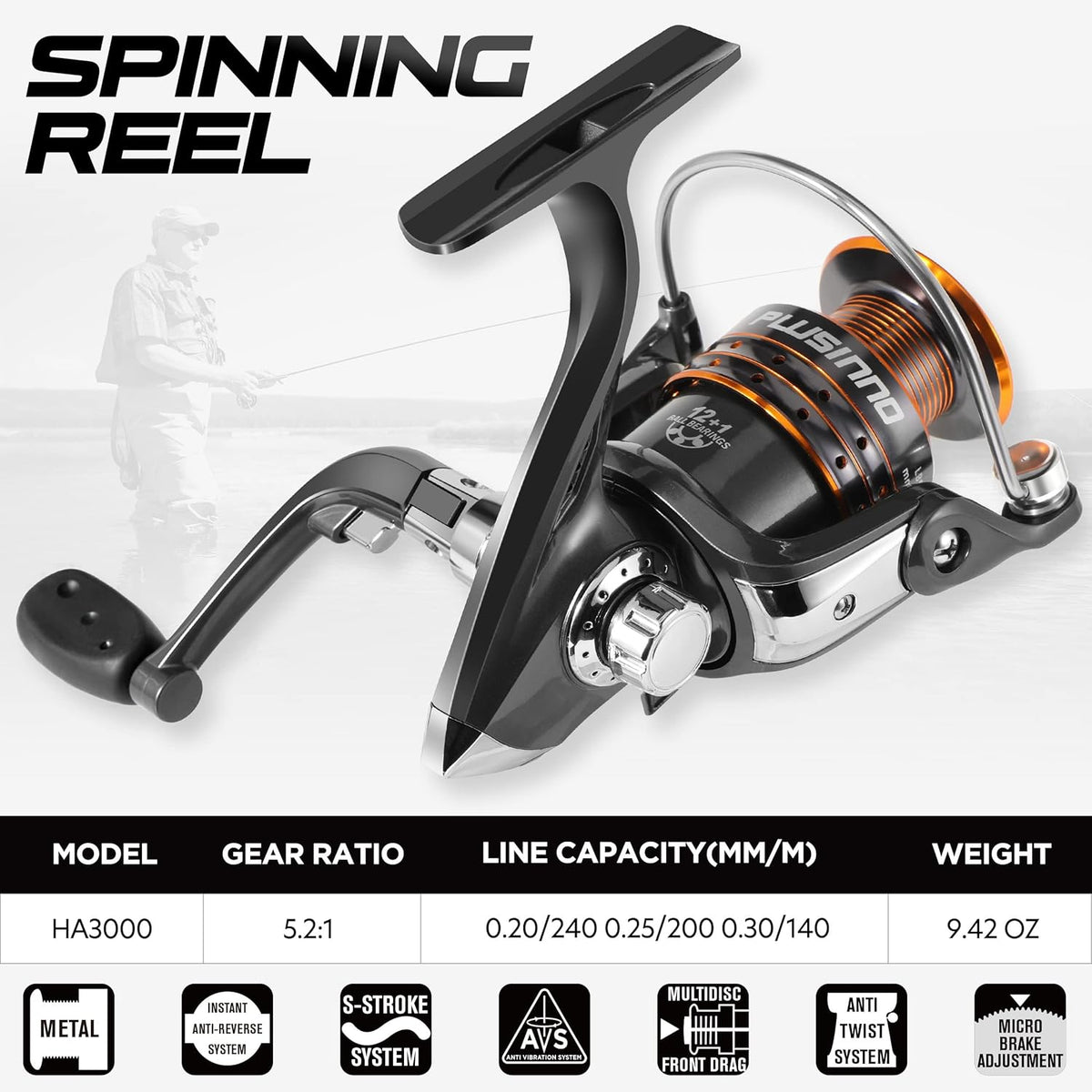PLUSINNO Fishing Rod and Reel Combo   Carbon Fiber Telescopic Fishing Rod   Rotating Reel with 12 + 1 Stainless Steel Shielded Bearings