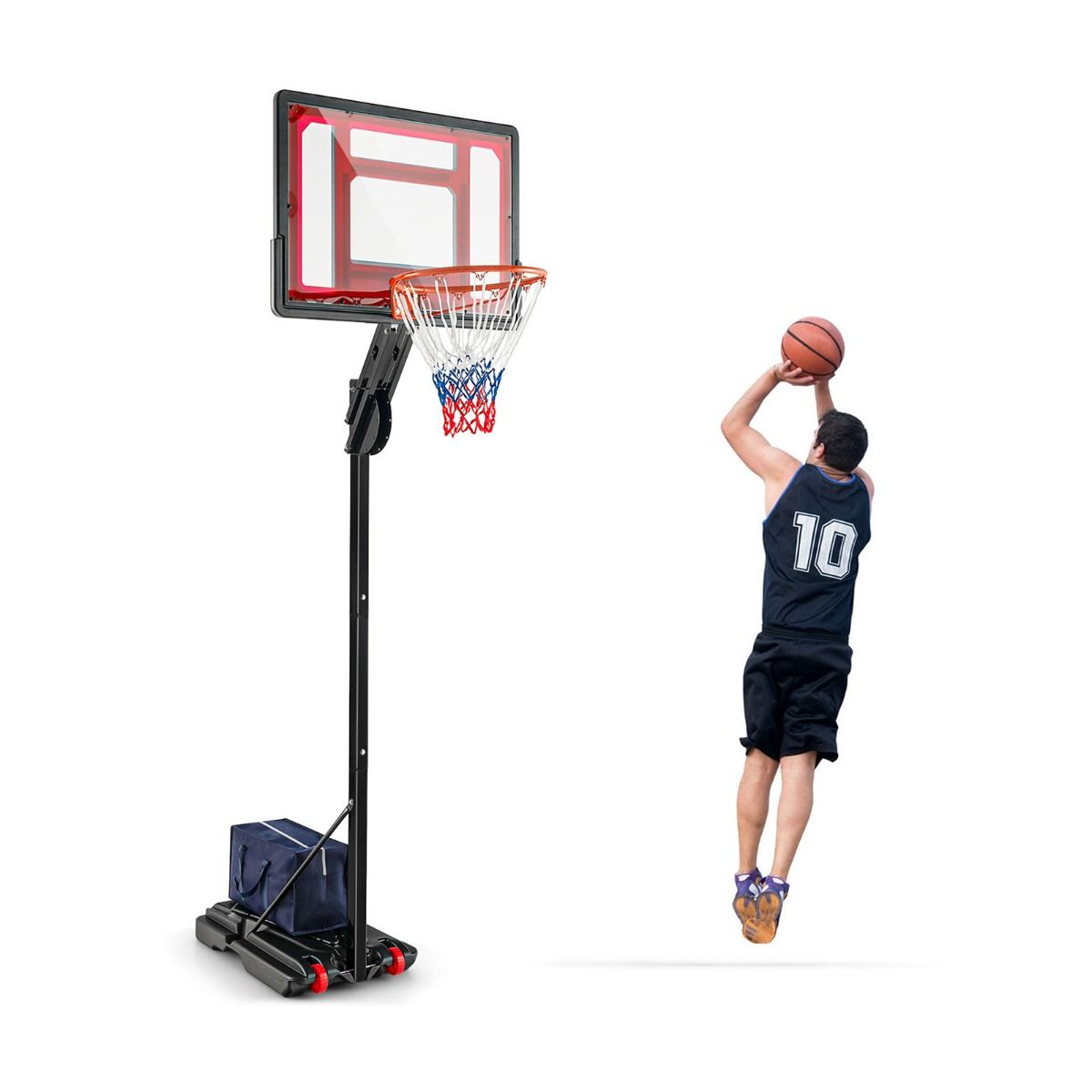 Freestanding Basketball Hoop with Adjustable Height 1.55-3.1m, Basketball Stand with PE Backboard for Children, Yellow