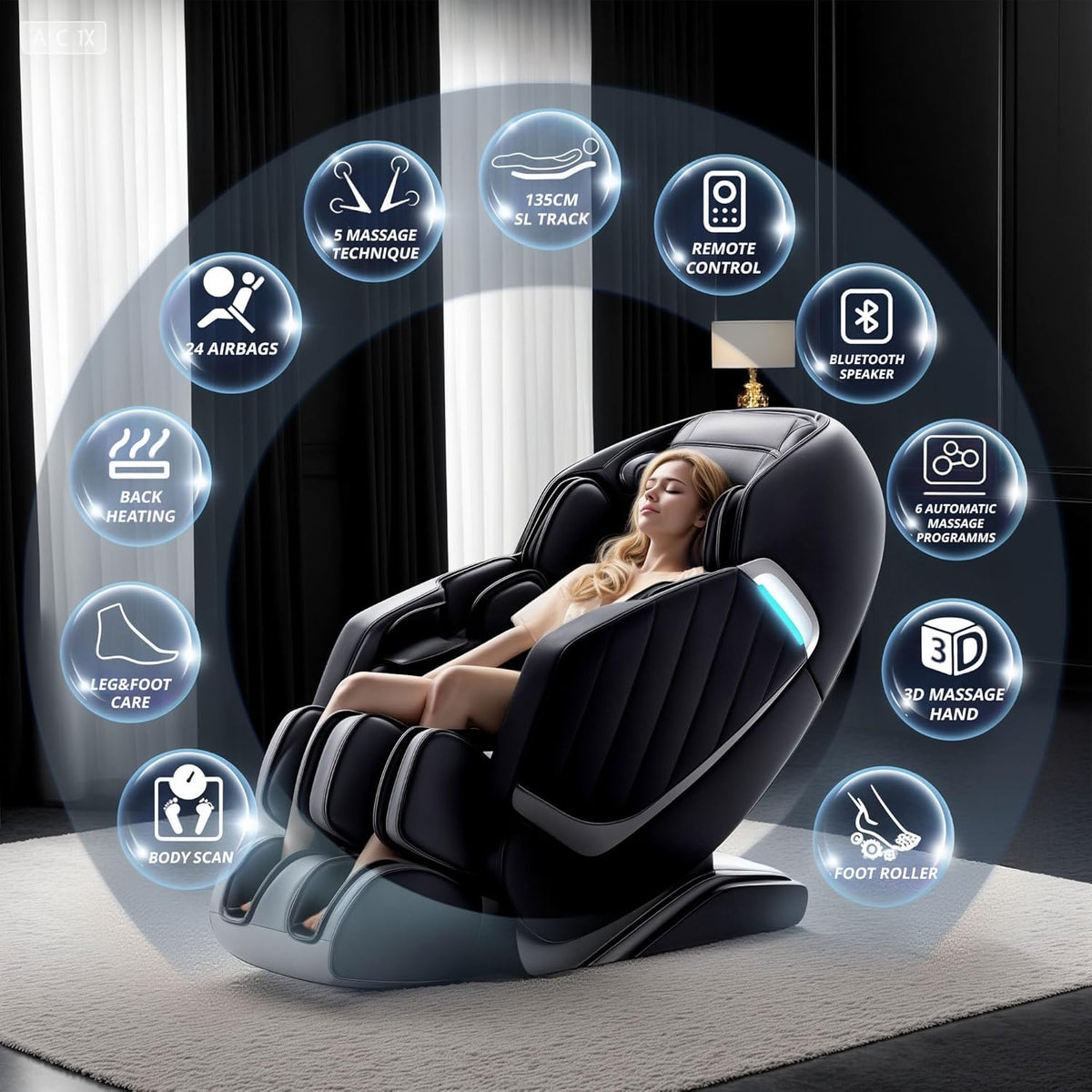 HealthRelife Full Body Massage Chair - Zero Gravity Smart Massage Chair - 3D Robotic Hands with SL Rail - Bluetooth Relaxation Chair - Black