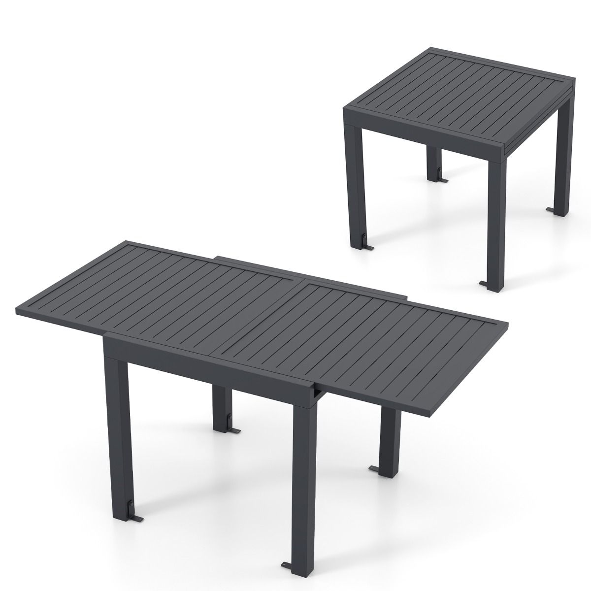 Extendable Aluminum Garden Table, Adjustable from 80 to 160 CM, Outdoor Dining Table with Slatted Top for 4-6 People, Dark Grey