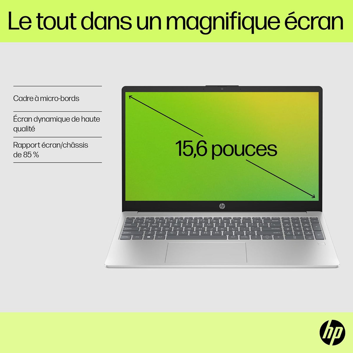 HP 15-fd0004sf Laptop 15 6" FHD Laptop PC (Intel Core i3-N305 RAM 8 GB SSD 512 GB Intel UHD Graphics Windows 11) Laptop Silver AZERTY Keyboard