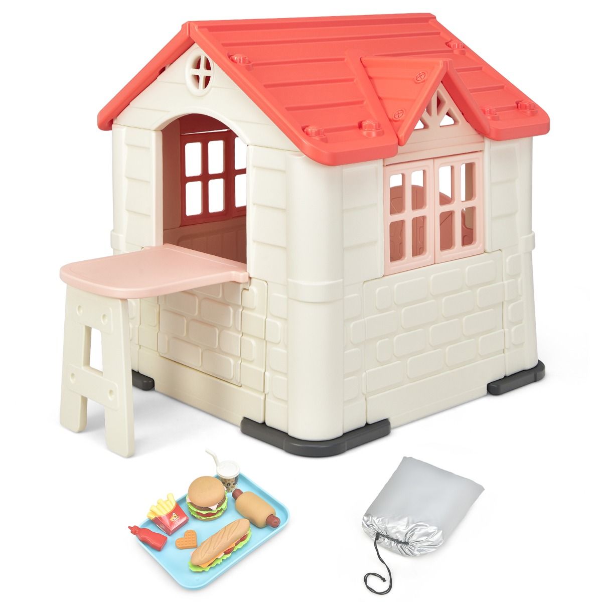Chef House - Burger Bar Theme - UV-Resistant Plastic Garden Shed Picnic Table 164x124x132 cm Blue/Pink/Yellow -