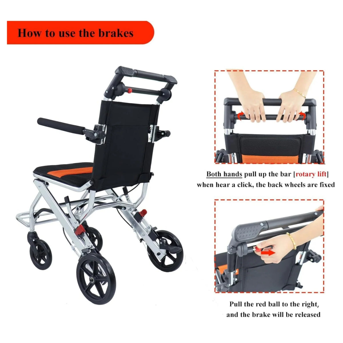 Ultra-Light Portable Folding Wheelchair, Travel-Friendly with Handbrake, 220 lbs Capacity, Ideal for Elderly & Children, 34.2?32.6 Unfolded Dimensions