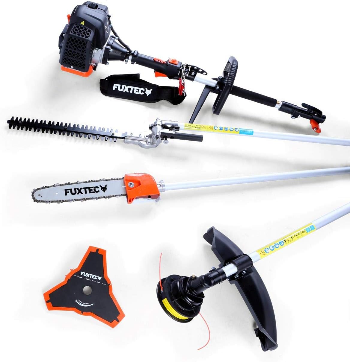 Fuxtec FX-MT152E 5-in-1 Multi-Tool Petrol Brush Cutter - Easy Starter, 3 HP, 52 cc, 2-Stroke Engine, Pruner, Hedge Trimmer, Edger with Cord or Blade, 1 Meter Extension