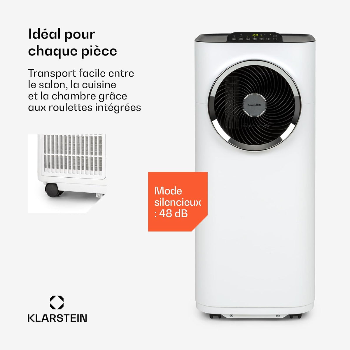 Klarstein Silent Mobile Air Conditioner, 5-in-1 Portable Air Conditioner, Mini Air Conditioner, Air Purifier and Odor Eliminator, Night Mode, Air Dehumidifier, Low Consumption, 10K BTU, Air Conditioners