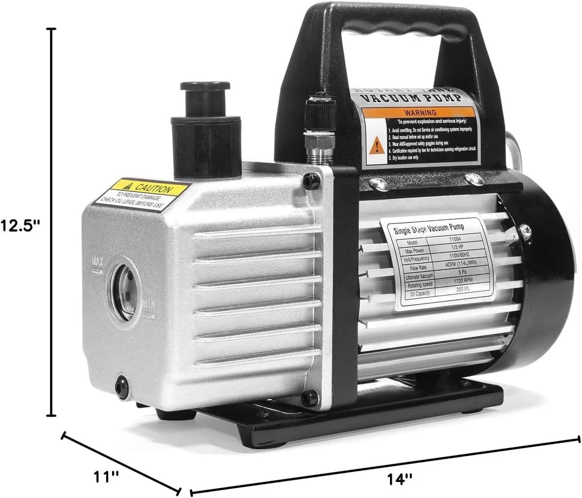4 CFM HVAC A/C Refrigeration Vacuum Pump and Manifold Gauge Kit with R134a Tap, Leak Detector and Carrying Bag