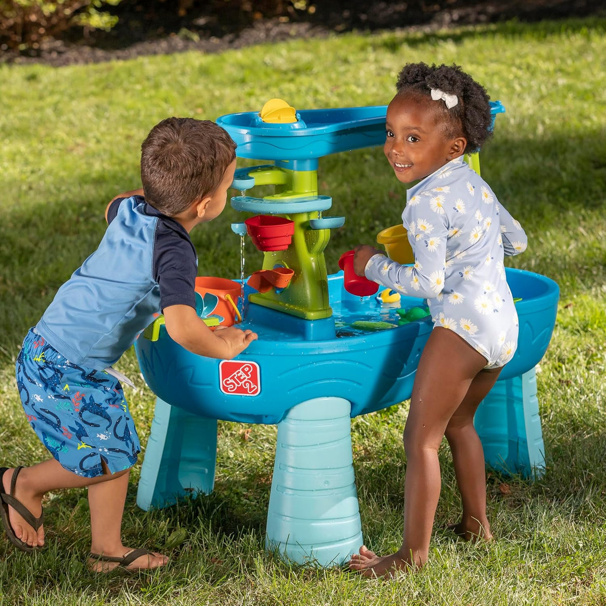 Rain Shower Splash Water Table with 13 Accessories - Blue & Green | Water Play Table | Garden Activity Table, Water Activity Table | Outdoor Water Table
