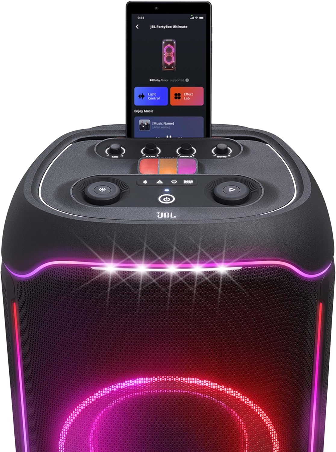 PartyBox Club 120, Portable party speaker, ergonomic folding handle, light show, 12-hour battery life, IPX4 splash-proof, black, European plug (Type C) -