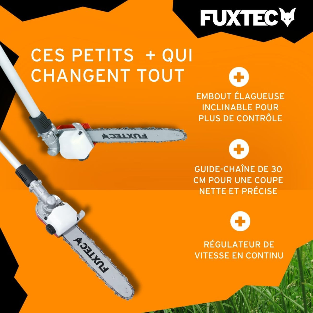 Fuxtec FX-MT152E 5-in-1 Multi-Tool Petrol Brush Cutter - Easy Starter, 3 HP, 52 cc, 2-Stroke Engine, Pruner, Hedge Trimmer, Edger with Cord or Blade, 1 Meter Extension