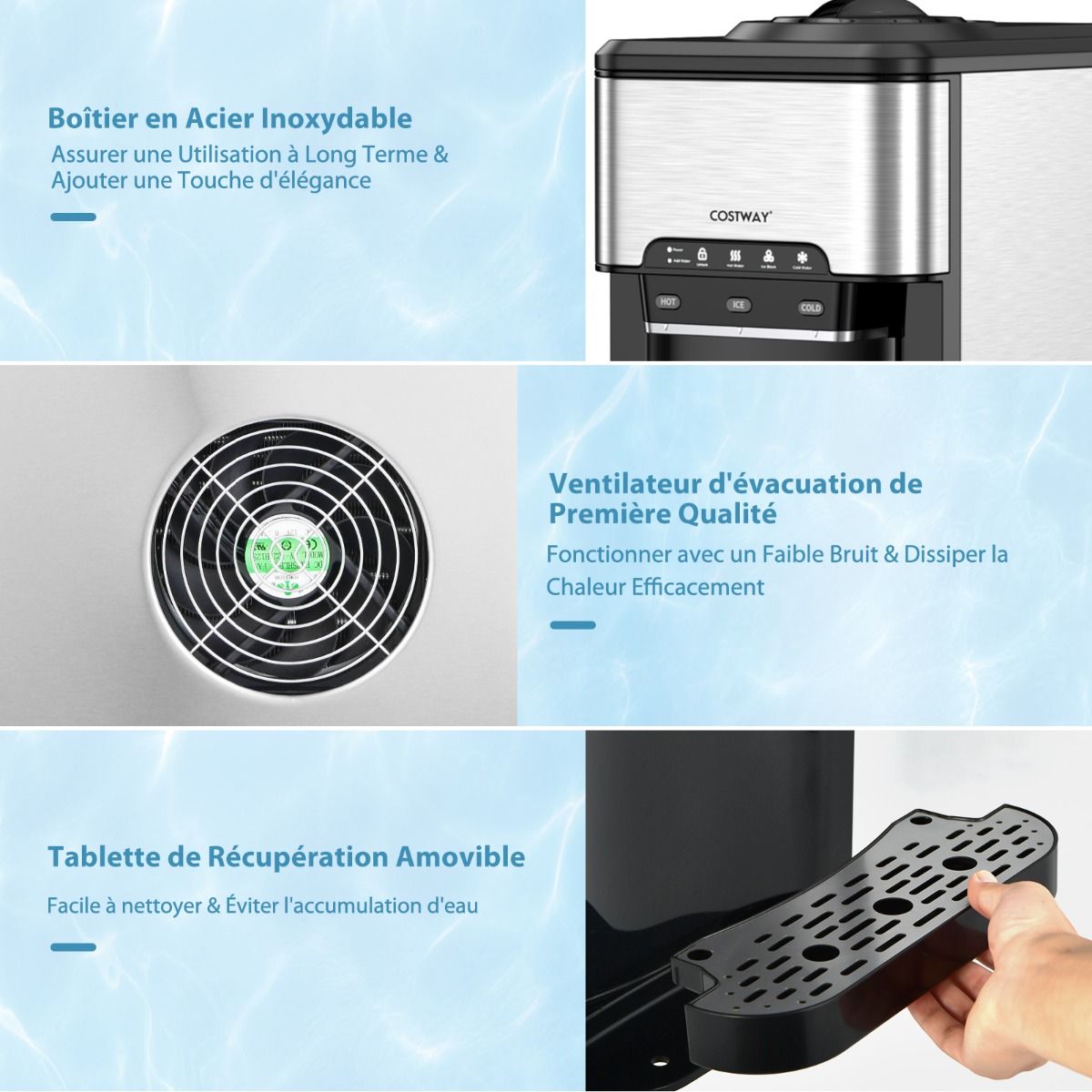 3-in-1 Ice Maker with Hot/Cold Water Dispenser, 20 kg in 24h, Ice Cubes 6-13 min for Home, Office, Bar -