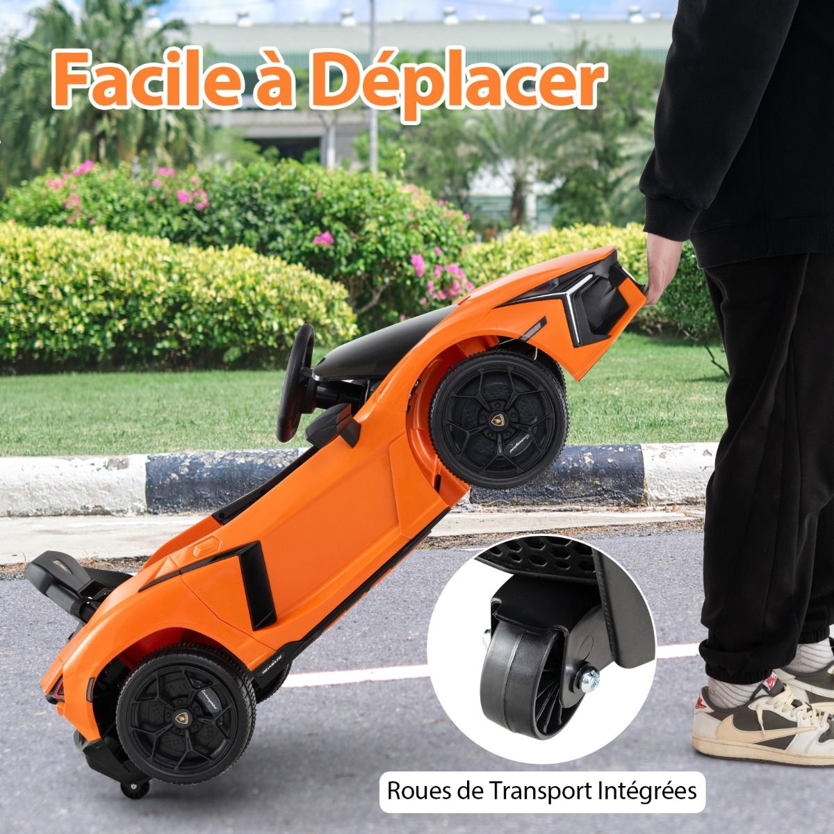 Revuelto Licensed 12V Electric Ride-On Car for Children with Remote Control and Hydraulic Doors, Suitable for Ages 37-95 Months, Grey/Orange