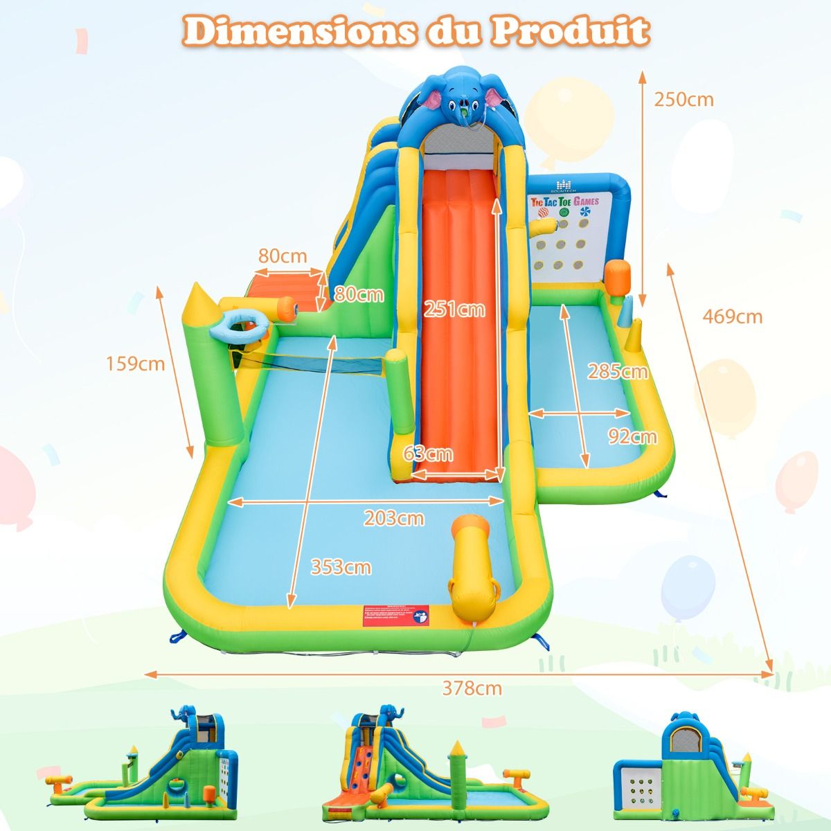 Giant Inflatable Water Slide for Children, Safe Splash Pool, Climbing Wall, Water Cannons, Ring Toss, Hoop (Blower Not Included), Multicolored