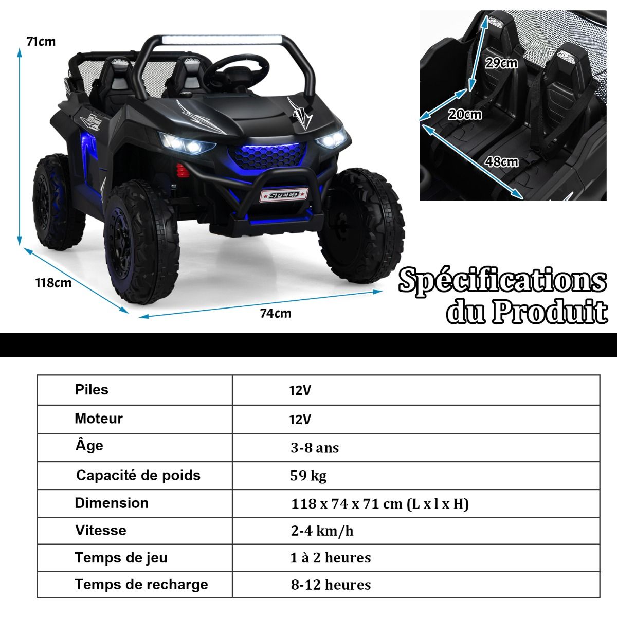 12V Electric Ride-On Car for Children Ages 3-8, 2 Speeds, Spring Suspension, 59KG Load Capacity, 118x74x71CM, Black/Pink/Red