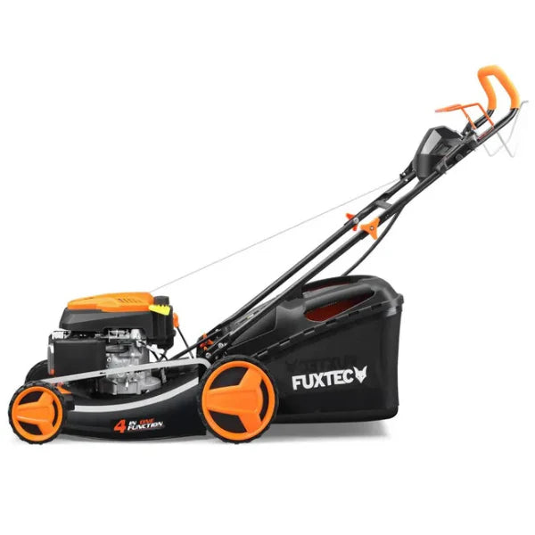 Self-propelled petrol lawnmower with electric start, 196 cm cutting width, 51 cm cutting width - 6 HP, 60 L capacity.