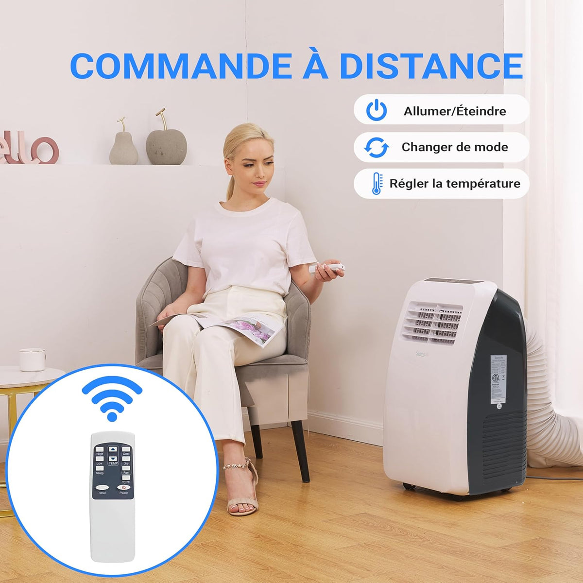 SereneLife Silent Portable Air Conditioner 7K BTU 3-in-1 Air Conditioner with Built-in Dehumidifier Function, Fan Mode, Remote Control, Complete Window Exhaust Kit, White