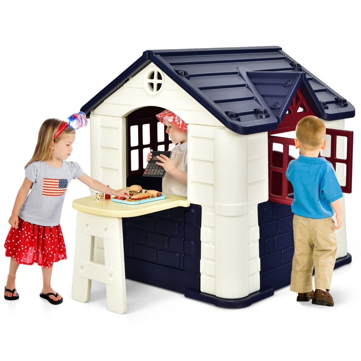 Chef House - Burger Bar Theme - UV-Resistant Plastic Garden Shed Picnic Table 164x124x132 cm Blue/Pink/Yellow -